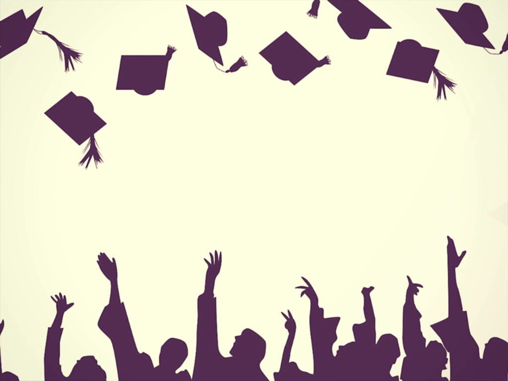 Captivating Minimalist Design: Mesmerizing Purple Graduation Caps and Graduates' Silhouettes Against a Vibrant Yellow Backdrop Wallpaper