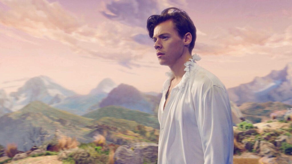 Harry Styles in Two Ghosts MV Wallpaper: Tranquil and Ethereal Landscape with Rolling Hills and Vibrant Sky