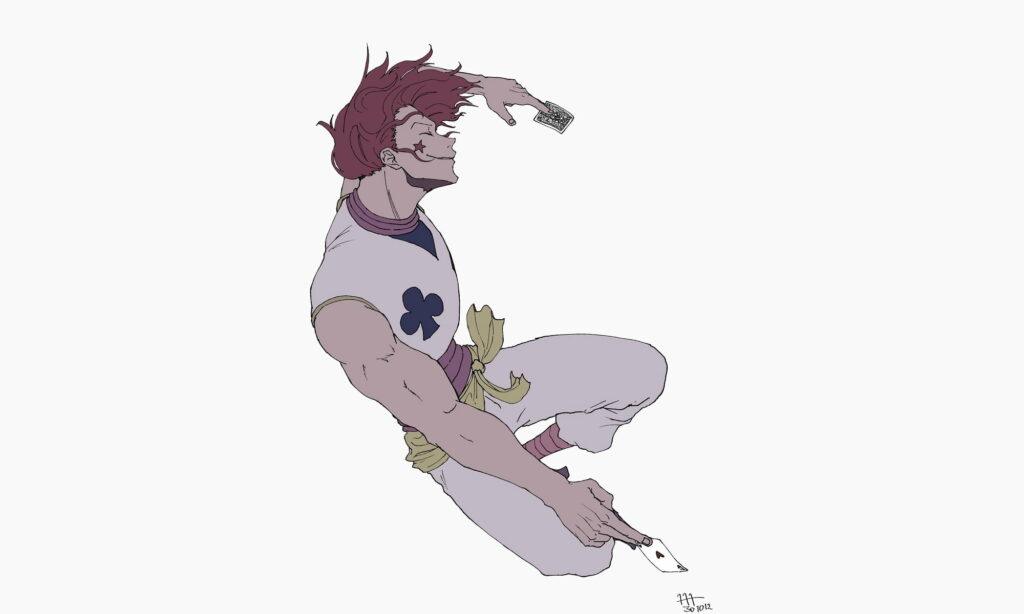 Mesmerizing Hisoka: An HD Anime Wallpaper on a Clean White Background