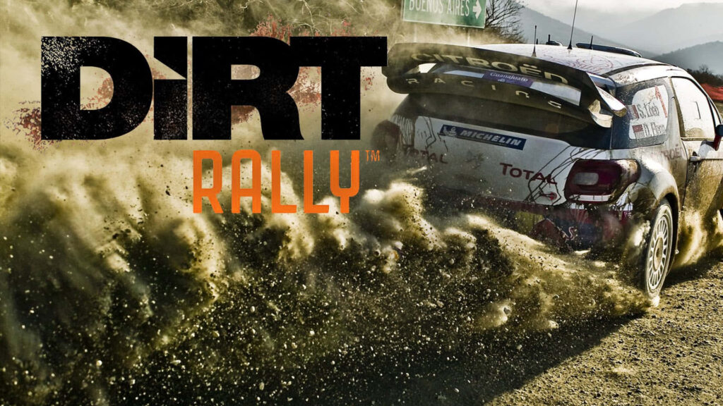 Dirt Rally Wallpaper: Rally Car Drifting on Dirt Track with Dust Cloud