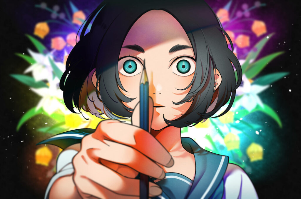 Vibrant Blue Period Wallpaper of Maru with Hypnotizing Eyes