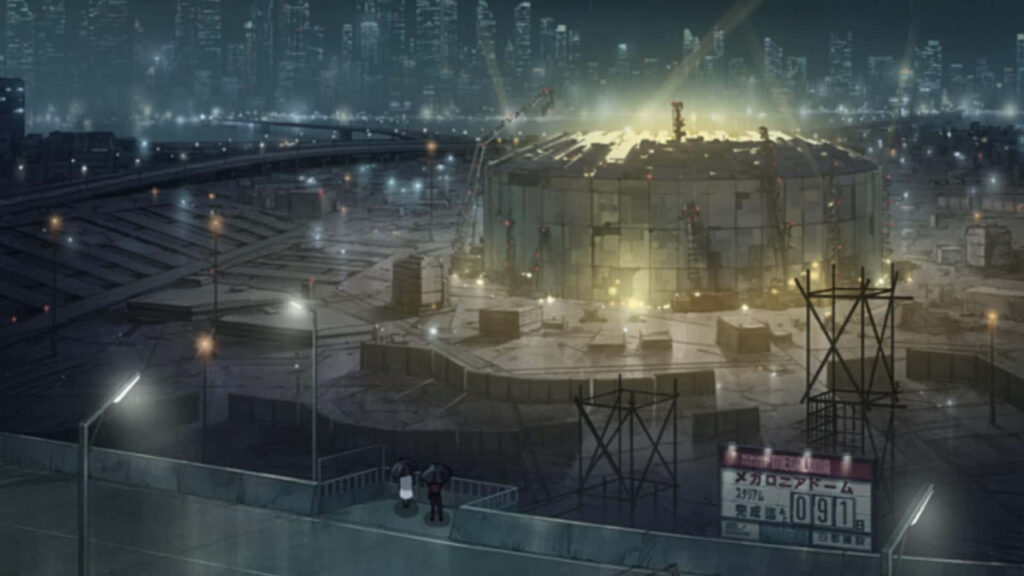 Futuristic Megalo Box Wallpaper: Intense Arena & Urban Nightscape