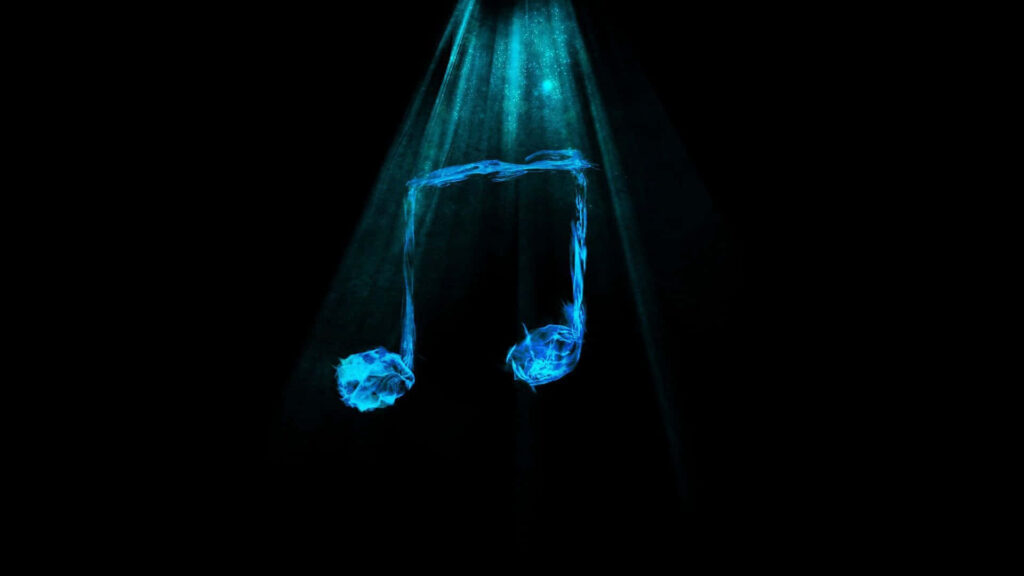 Captivating Neon Musical Notes Wallpaper - Glowing Blue Design