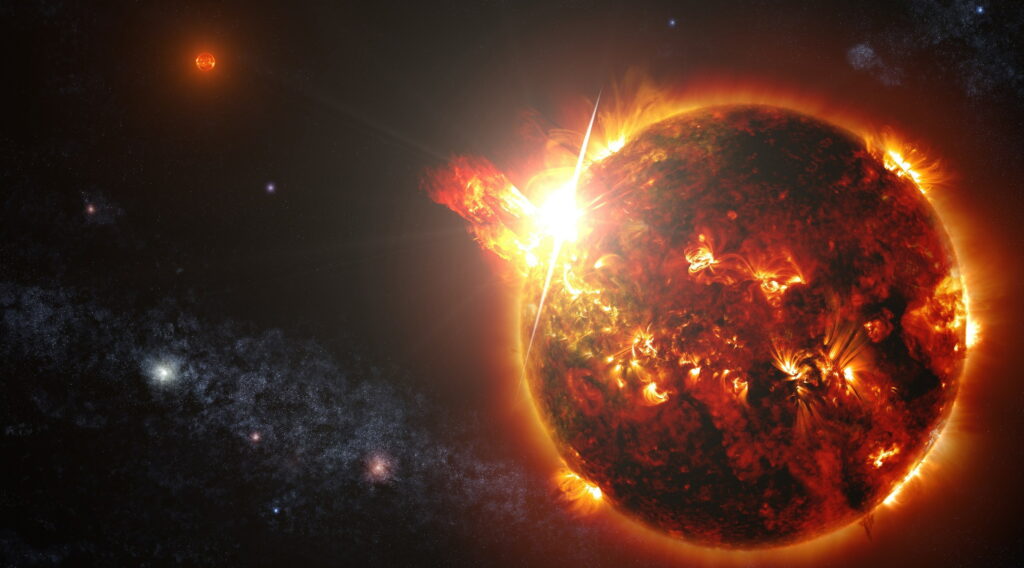 Captivating Night Sky: A High-Resolution 4K Download of a Fiery Planet amidst Starry Space Wallpaper