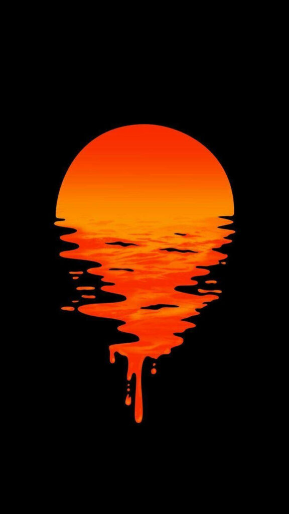Vibrant OLED Wallpaper: Surreal Orange Sun Reflection on Black Background