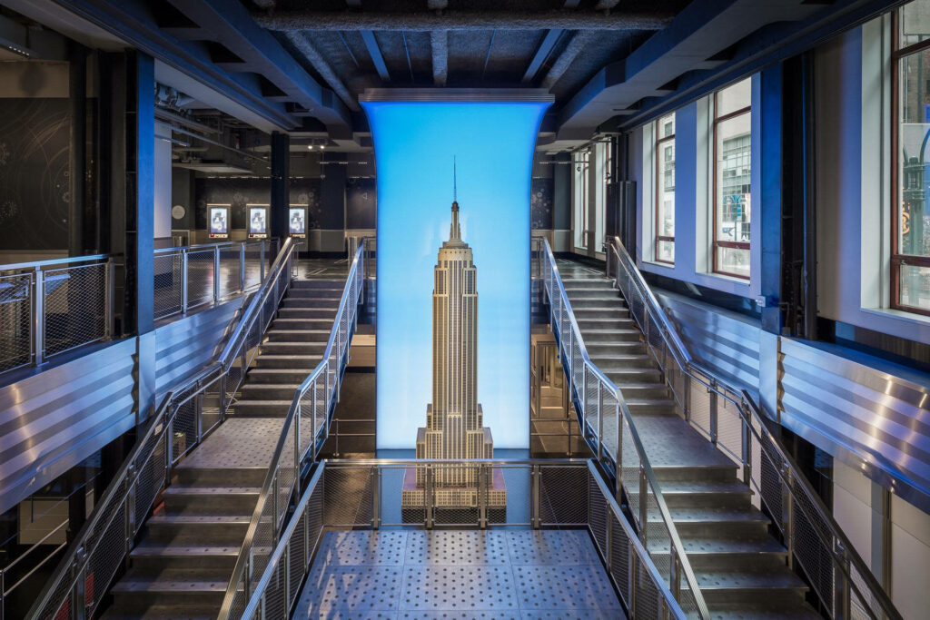 Vast Interior of Empire State Building Observatory, Enhanced with Dual Staircases Wallpaper