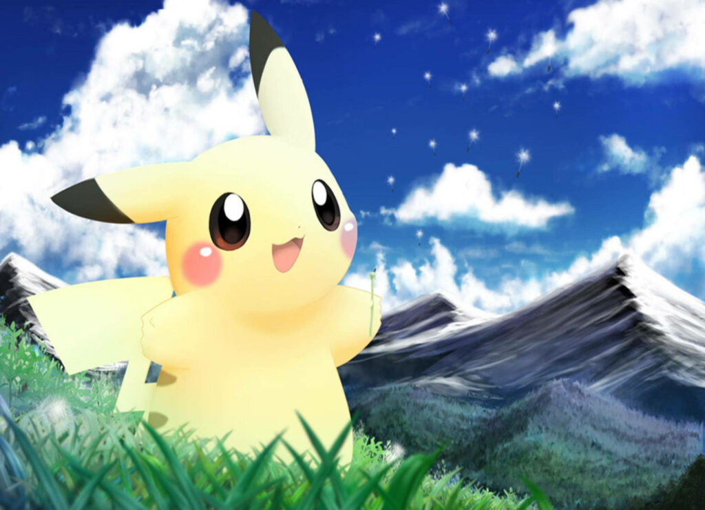 Pikachu: Embracing Nature's Charm in Majestic Mountains Wallpaper
