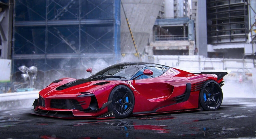 Roaring Elegance: Unleashing the Power of a Red Ferrari LaFerrari on the Track Wallpaper