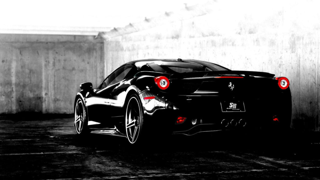 Black Beauty: A Captivating Corner View of a Ferrari 458 in a Stunning 1920x1080 Wallpaper