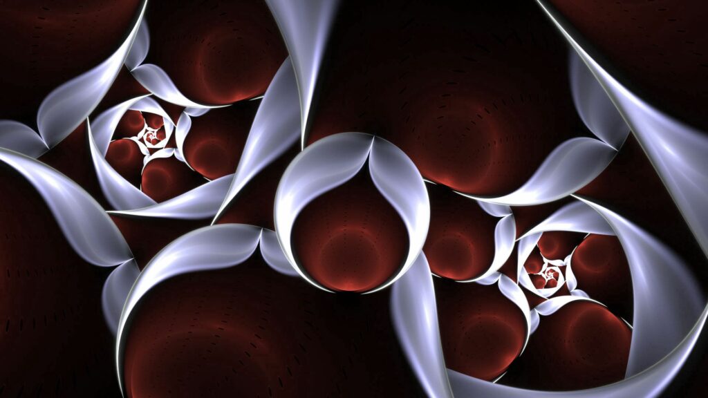 Red Velvet Abstract Wallpaper: Intricate Floral & Flowing Shapes Design