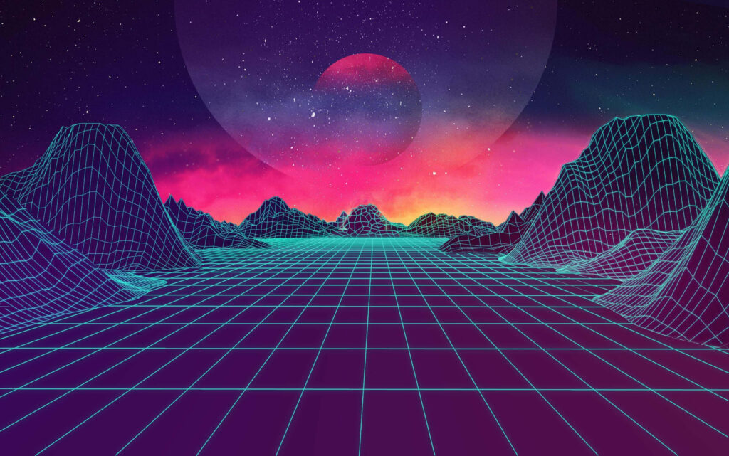 Retro Synthwave Landscape Wallpaper: Neon Horizon & Starry Sky