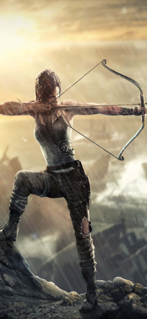 Rise of the Tomb Raider Lara Croft Bow & Arrow Combat Scene - Mountain Landscape Adventure Theme Gaming Image Wallpaper