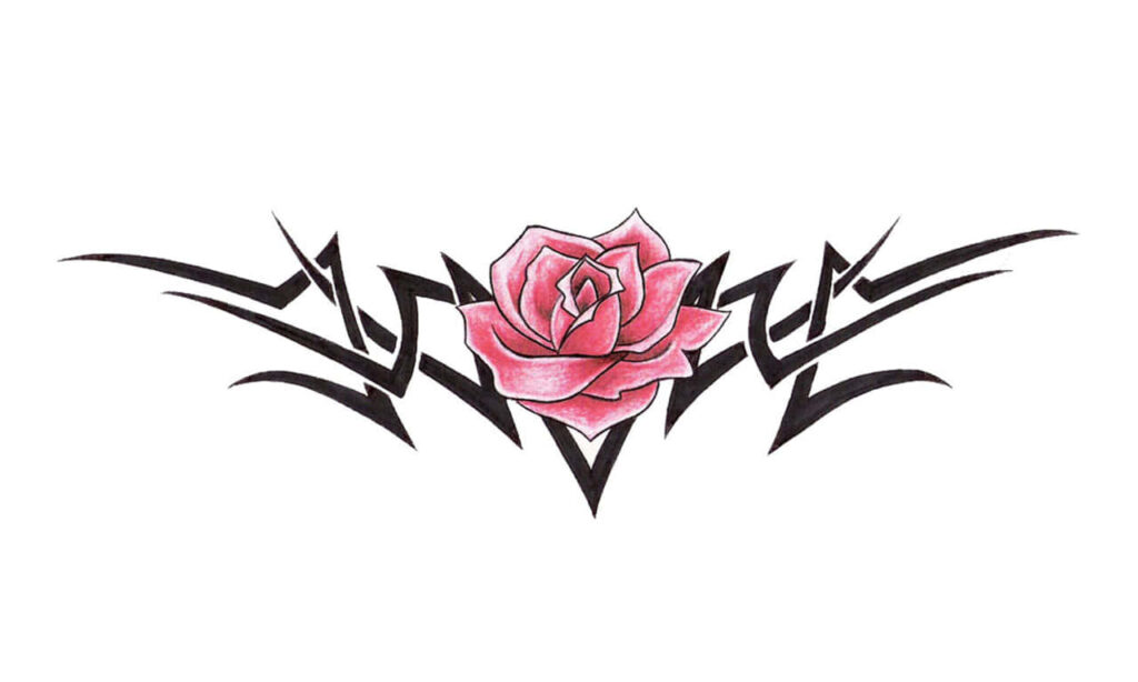 Bold Tribal Rose Wallpaper: Unique Black and Pink Background Design
