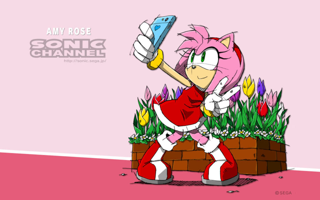 Whimsical Portrait of Amy Rose Surrounded by Tulips: A Captivating Digital Art Masterpiece Wallpaper