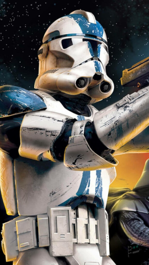 Galactic Stormtrooper Takes Center Stage: Captivating Starry Background - Ideal Star Wars Wallpaper for iPhone 6 Plus