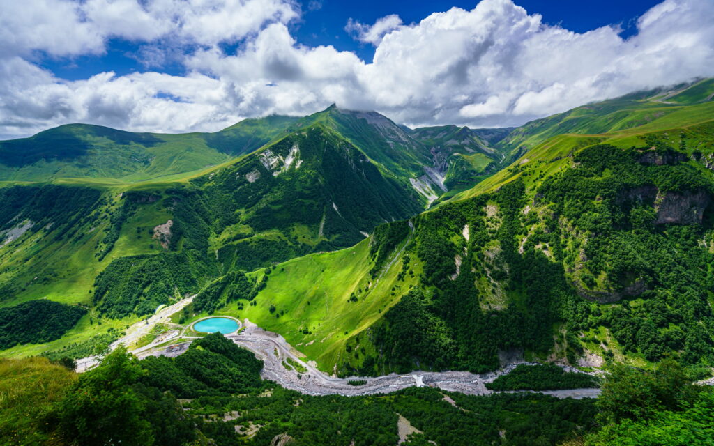 Serene Summer Scene: Majestic Mountain Landscape in Mtskheta-Mtianeti, Georgia Wallpaper