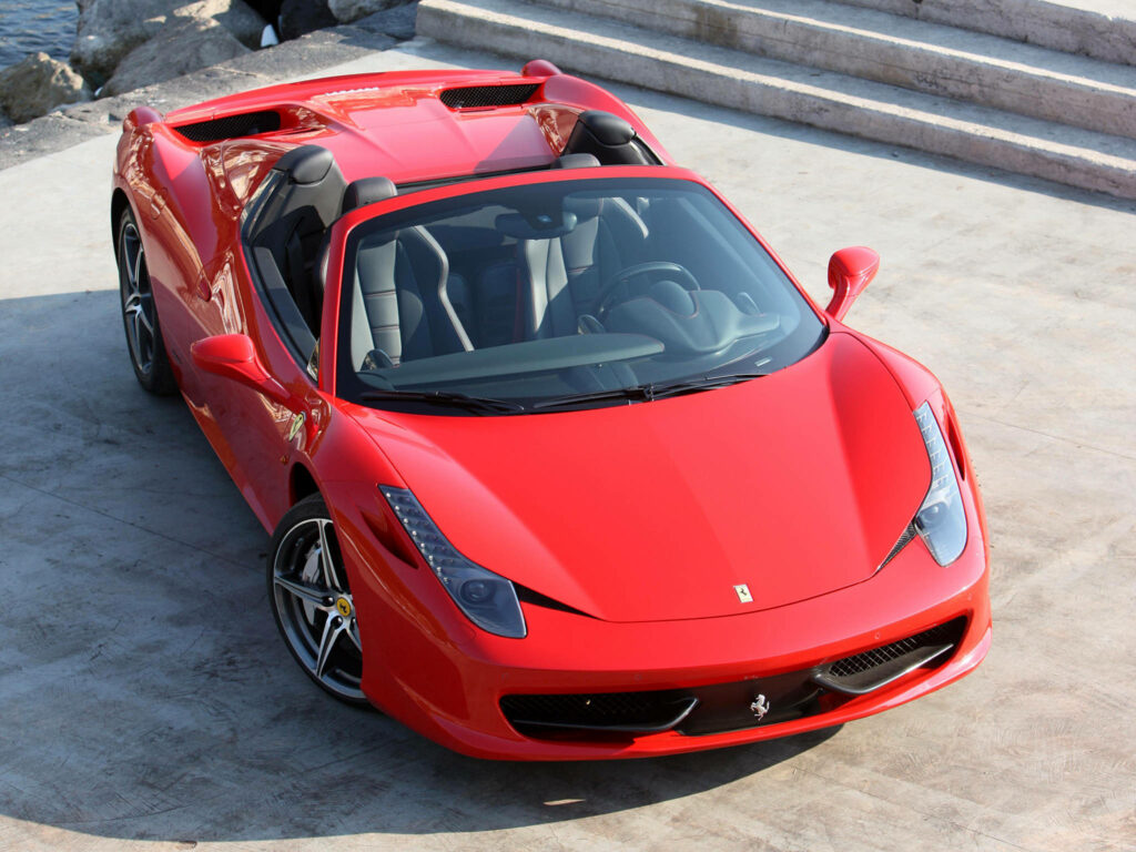 Captivating Snapshot of 4K Ferrari Spider 458: A Luxurious Top-View of a Red Racing Beauty Wallpaper