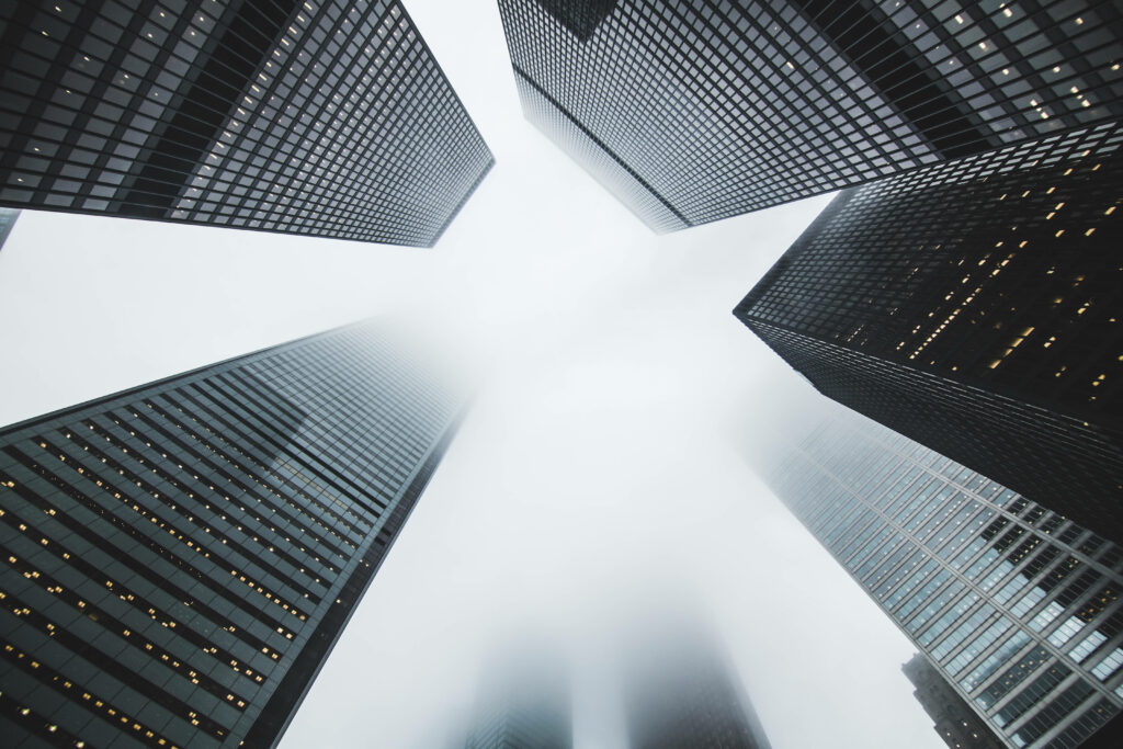 Toronto's Skyscrapers in Fog: Modern Architectural Beauty Wallpaper