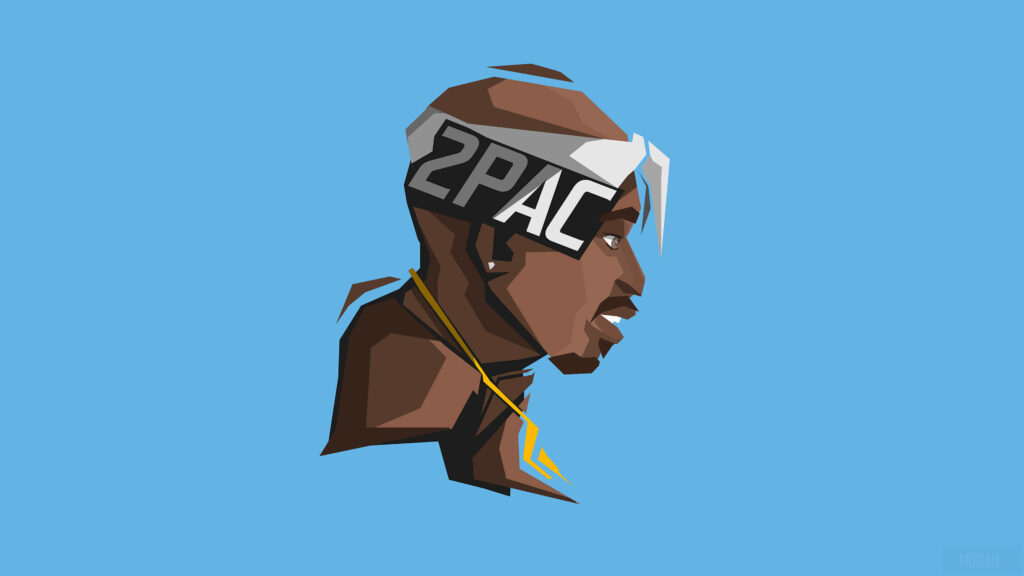 2PAC Stylized Side Profile Illustration of Man in Geometric Design against Blue Background Wallpaper