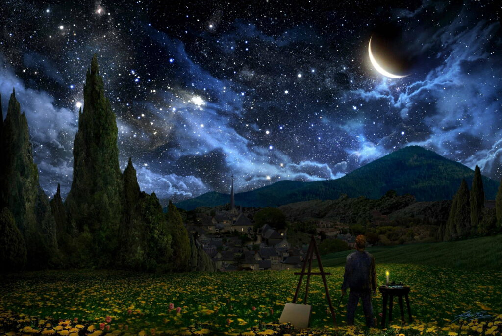 Enchanting Van Gogh-Inspired Fantasia: A Captivating Abstract QHD Wallpaper