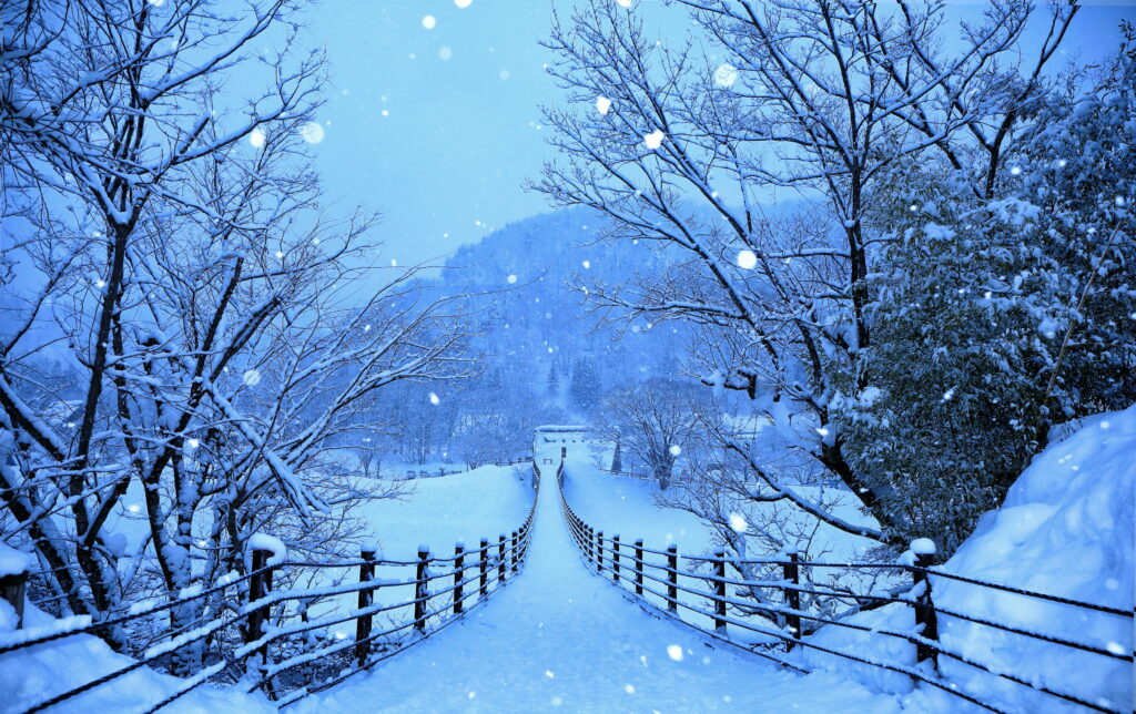 Serenity of Winter Roads in Japan: A Breathtaking Nature Wallpaper Background