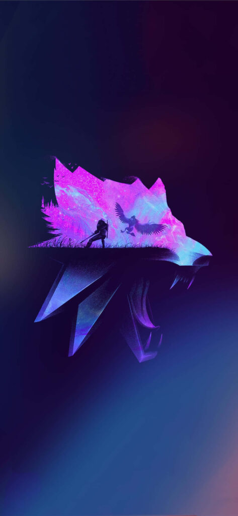 Striking Minimalist Wolf Wallpaper in Vivid Purples & Blues