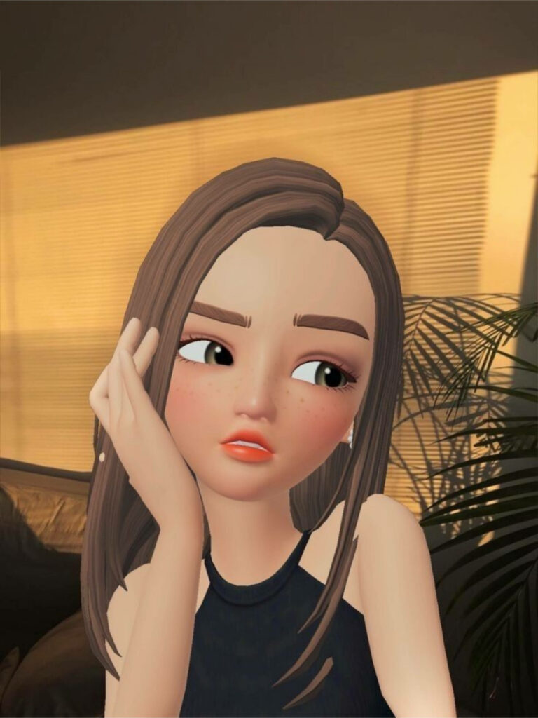 Sassy Zepeto Girl Contemplating Against Window Blinds and Palm Leaves Wallpaper