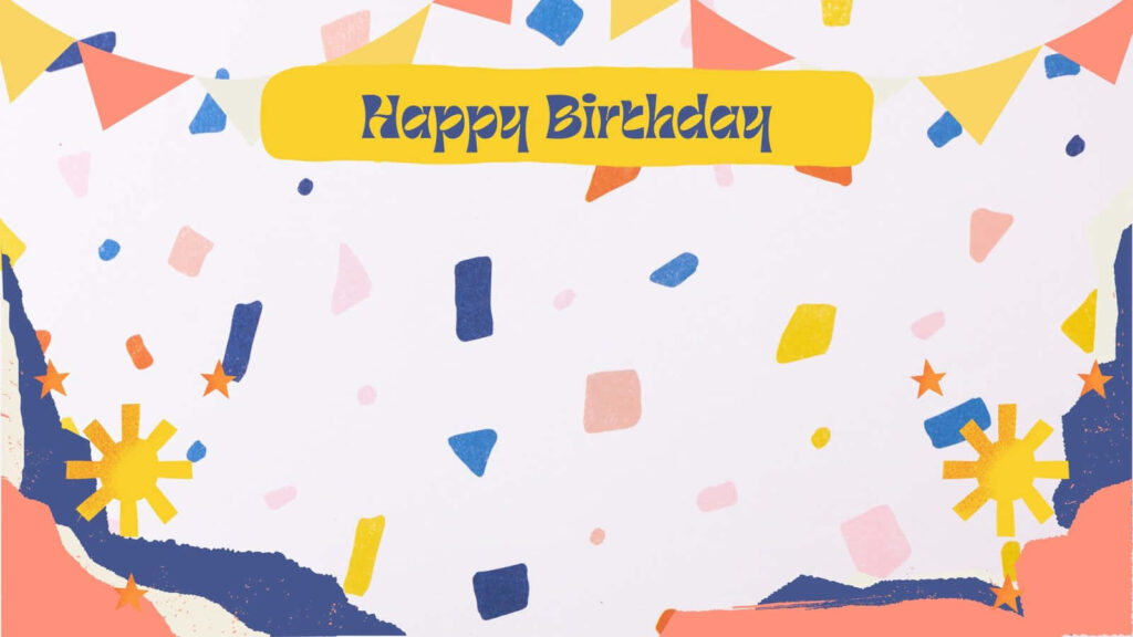 Vibrant Celebrations: Festive Birthday Zoom Background with Falling Confetti and Banner Wallpaper