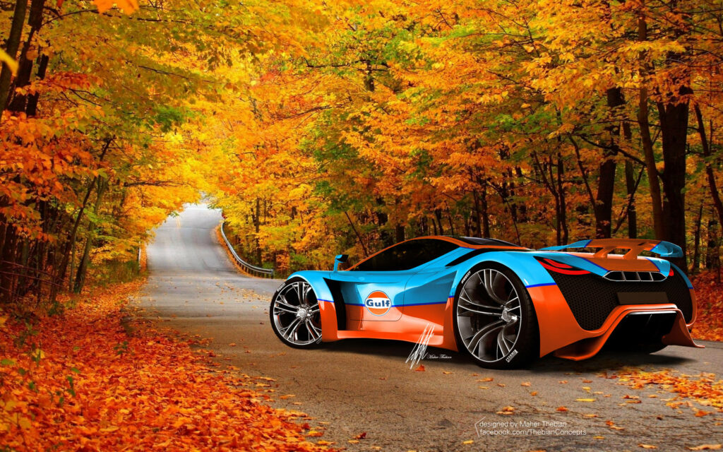 The Exquisite Pagani Sports Car Takes Center Stage amidst Autumn's Beauty - Striking Pagani iPhone Background Capture Wallpaper