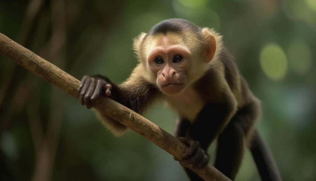 Capuchin Monkey Wallpaper: Close-Up in Lush Green Habitat