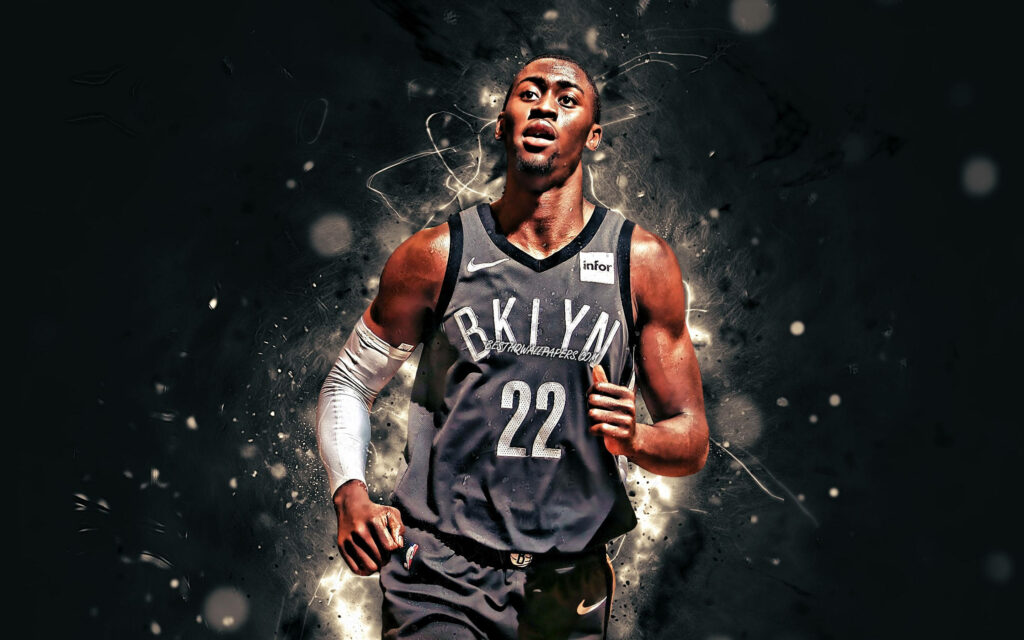 Caris LeVert Brooklyn Nets digital artwork wallpaper with dynamic lighting and glowing accents