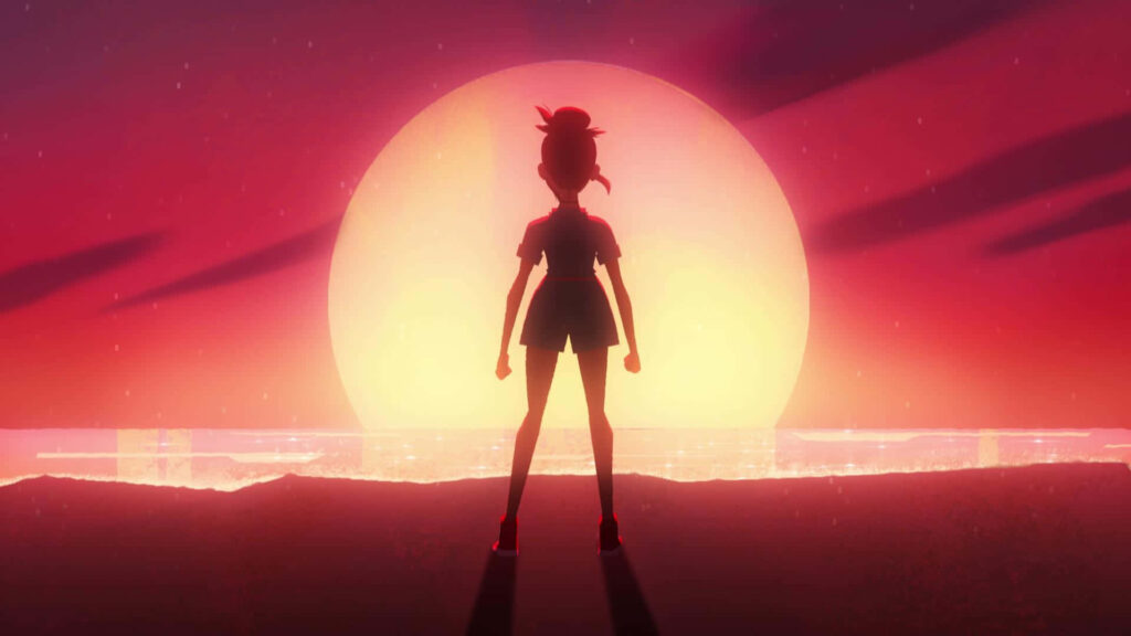 Carmen Sandiego silhouette at glowing sunset wallpaper capturing world adventure thrill