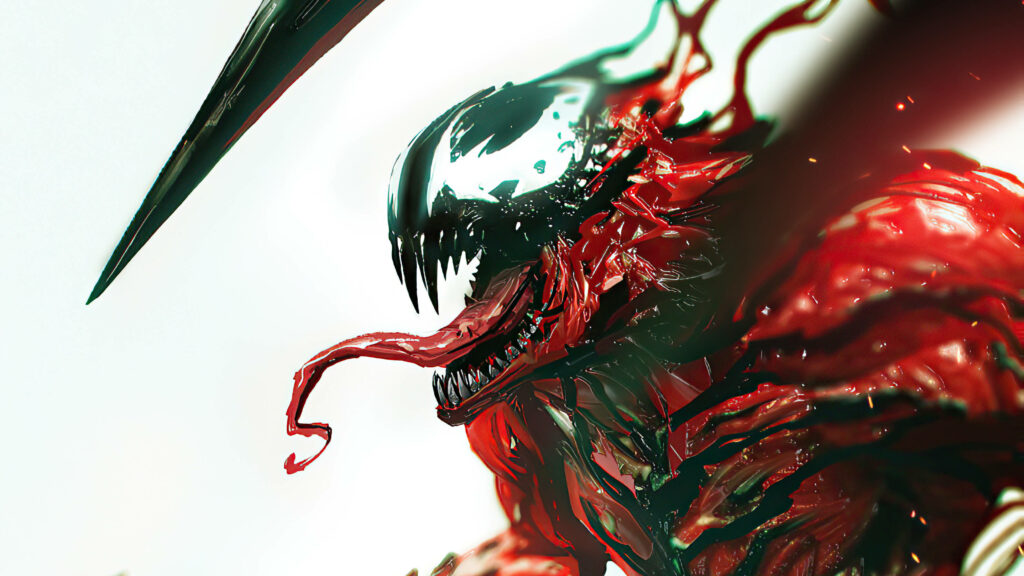 Menacing Marvel Character: Carnage's Grisly Portrait Commands Attention on a Minimalistic Canvas Wallpaper
