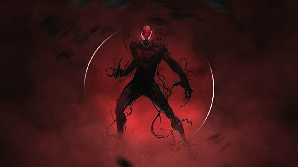 Sinister Symphony: Carnage's Eerie Encounter under the Red Moon Wallpaper