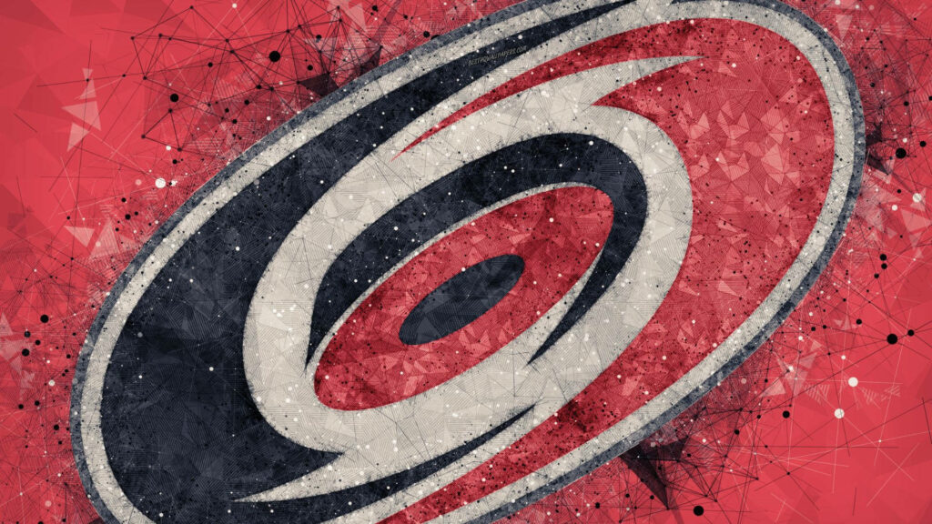 Glittering Carolina Hurricanes logo on bold red geometric background with dynamic textures wallpaper