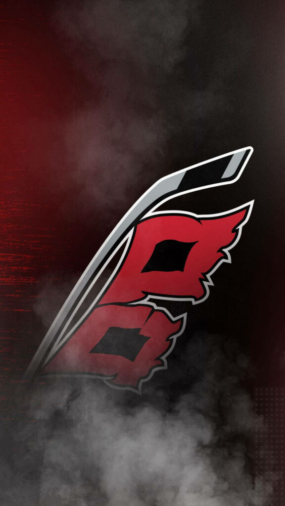 Carolina Hurricanes logo with red black smoke on dark background hockey wallpaper design