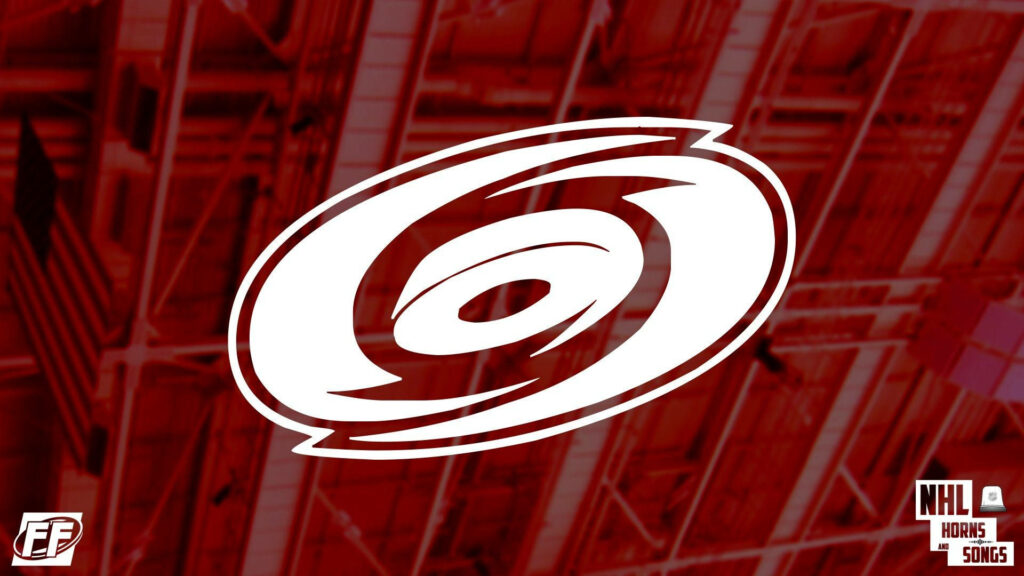 Carolina Hurricanes logo on red dynamic background with building elements modern sports wallpaper