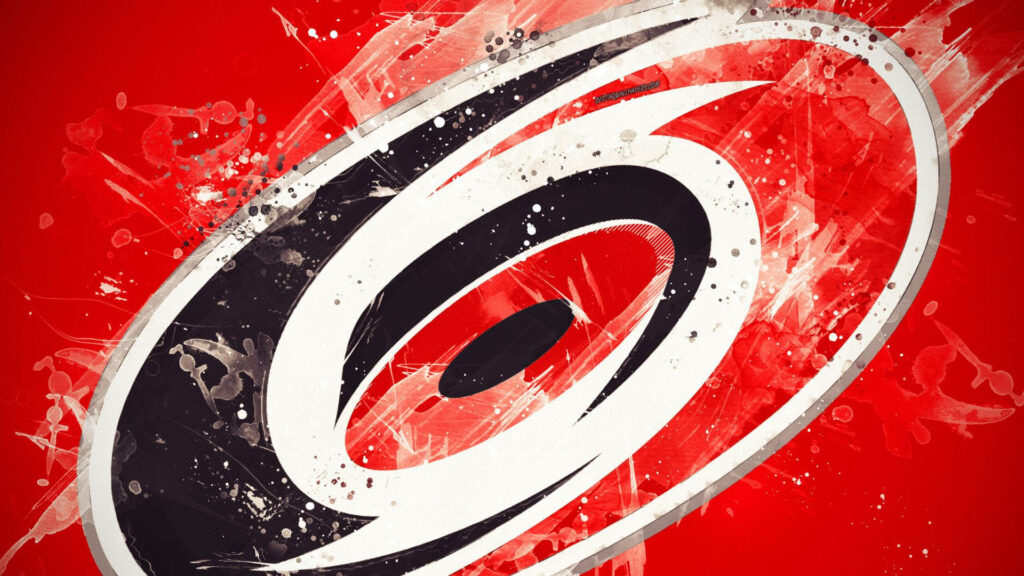 Carolina Hurricanes logo with dynamic red white and black paint splashes hockey wallpaper background
