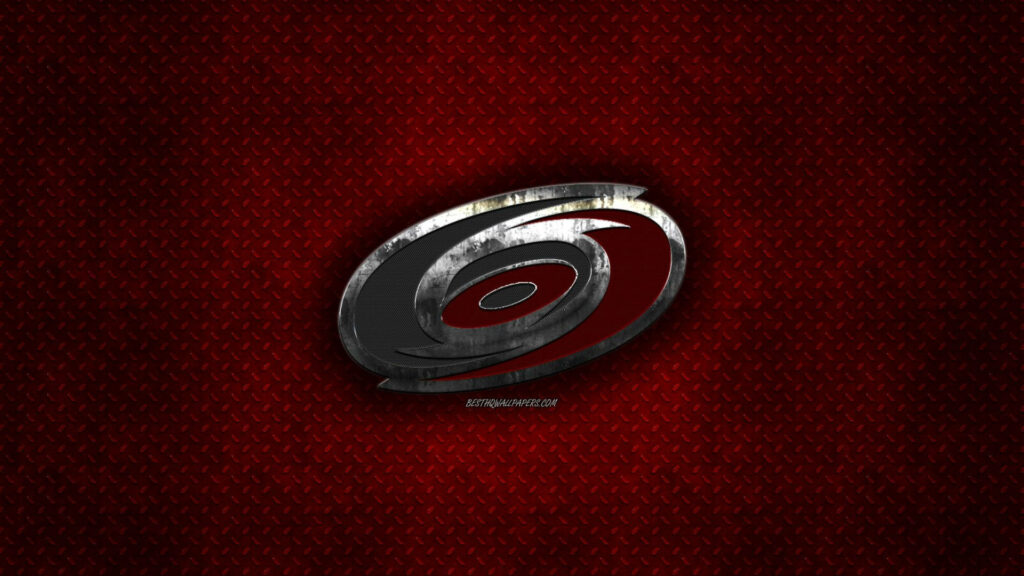 Carolina Hurricanes logo on red diamond plate metal background with black silver accents wallpaper
