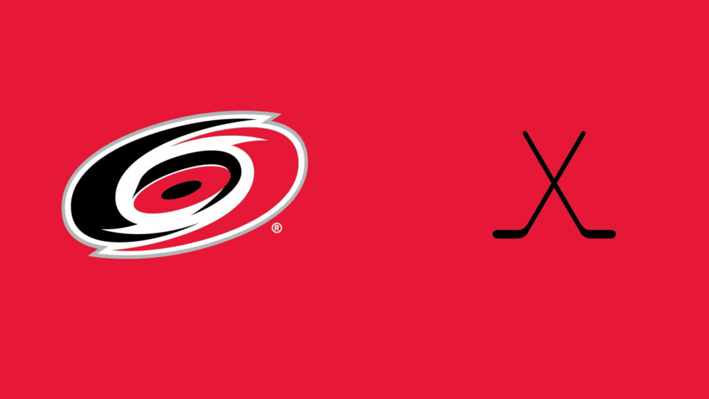 Carolina Hurricanes wallpaper red background with team logo and crossed black hockey sticks design