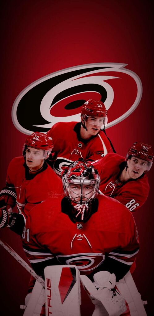 Carolina Hurricanes hockey players Sebastian Aho intense red team wallpaper with logo background