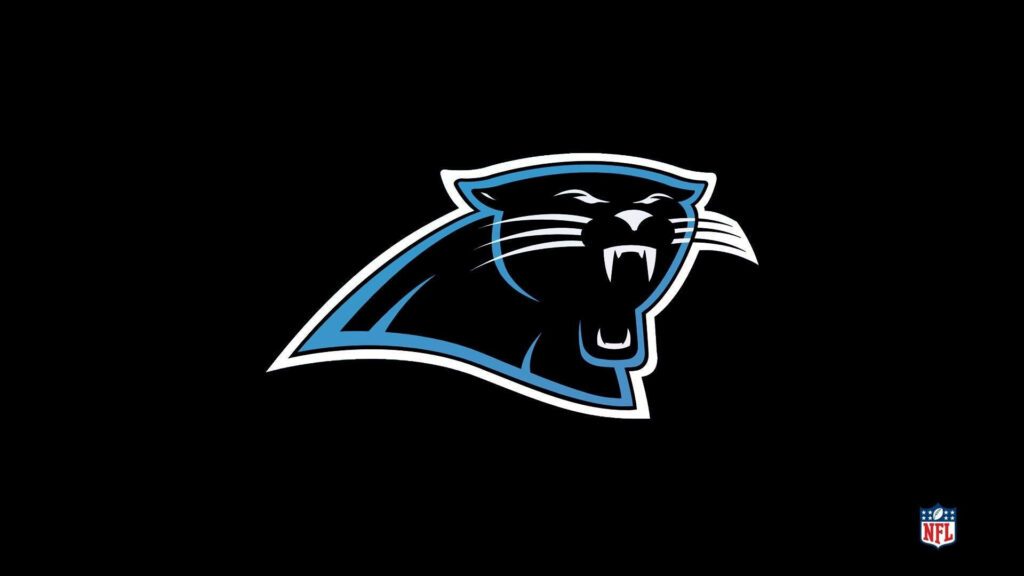 Carolina Panthers logo in black and blue on sleek black background with NFL logo accent Wallpaper