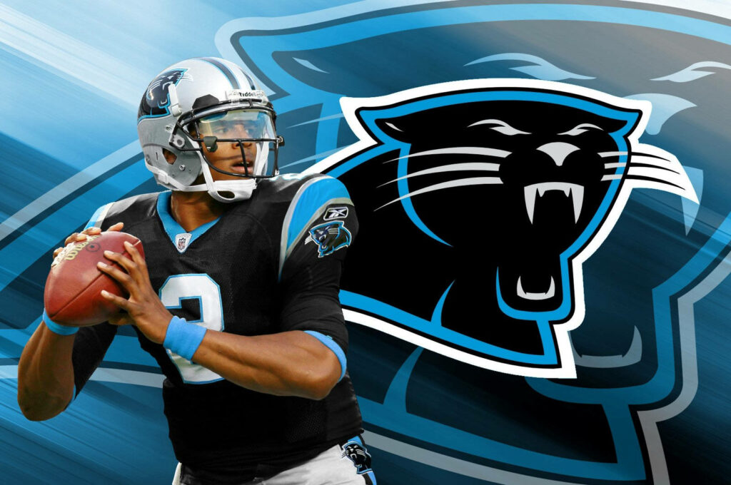 DJ Moore in Carolina Panthers uniform with panther logo blue black silver wallpaper background