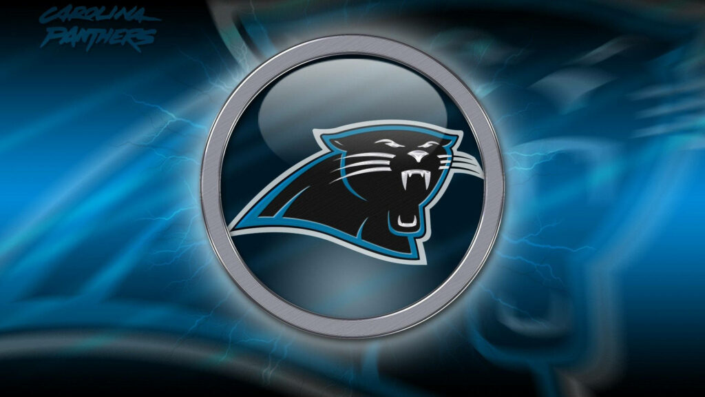 Carolina Panthers logo in blue black circle with electric lightning accents wallpaper background