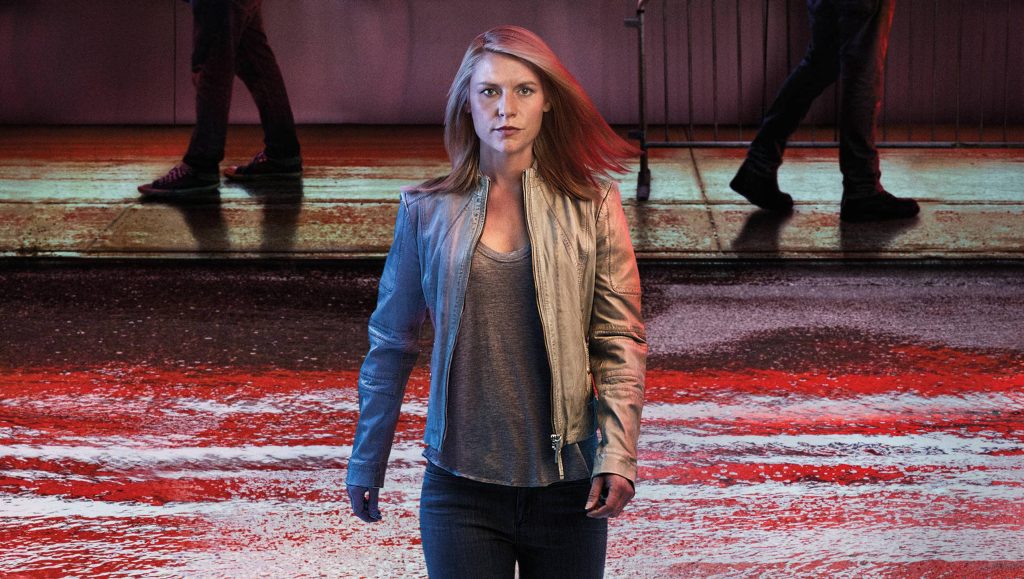 Claire Danes as Carrie Mathison intense stare gray jacket red light urban Homeland wallpaper background
