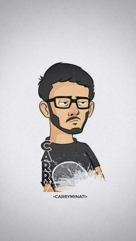 Cartoon illustration of CarryMinati with signature glasses and beard on white background wallpaper