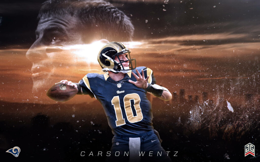 Carson Wentz NFL wallpaper throwing football sunset background dynamic sports art design