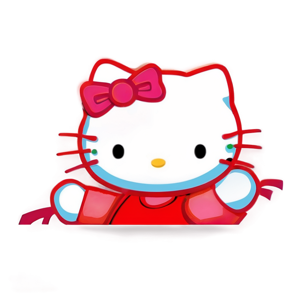 Cartoon Cat with Red Bow on Soft Pink Background Wallpaper