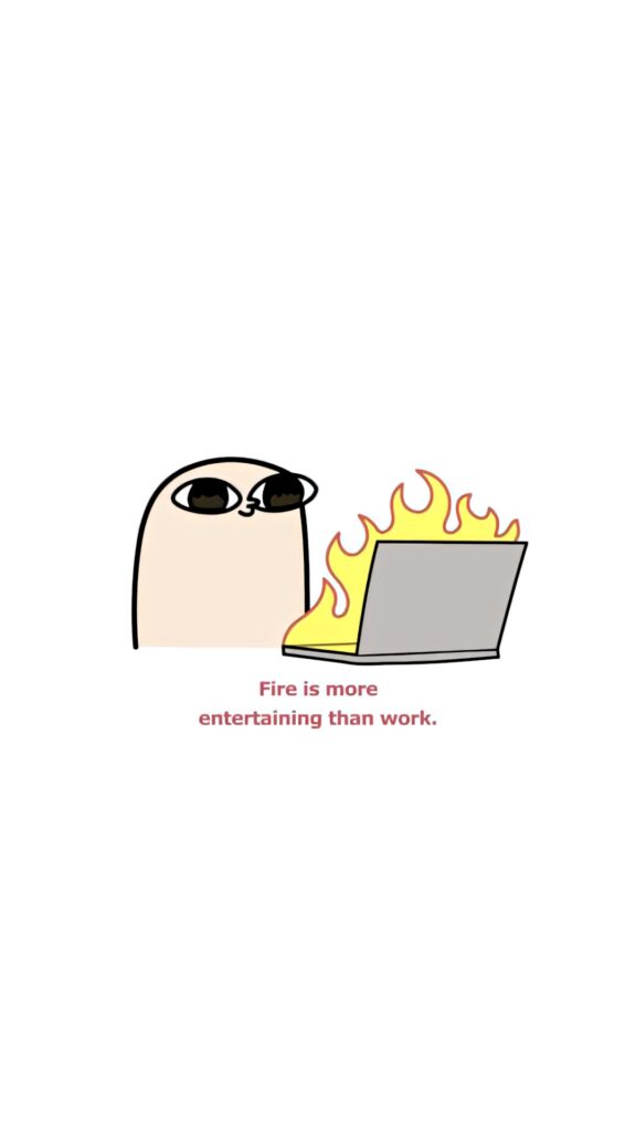 Cartoon Character in Sunglasses: Laptop on Fire Minimalist Wallpaper