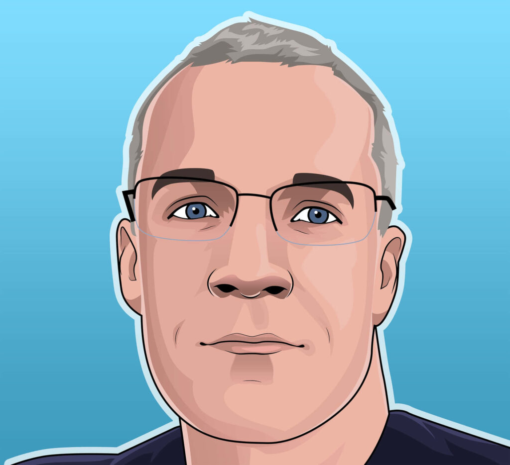 Cartoon Man with Glasses: Modern Light Blue Wallpaper Background